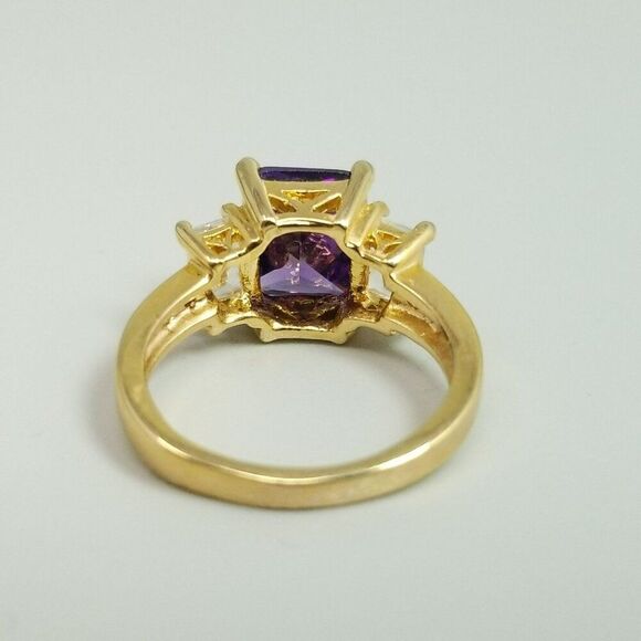 Vintage Dark Purple Rhinestone Ring, Size 8 Band, Gold Tone Setting, Estate - Picture 5 of 8
